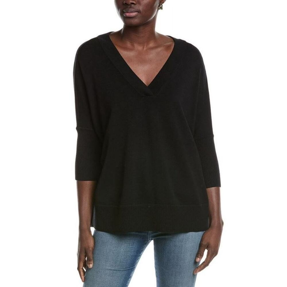 Madewell Women's Double V 3/4 Dolman Sleeve Sweater in True Black XL MSRP $79.50